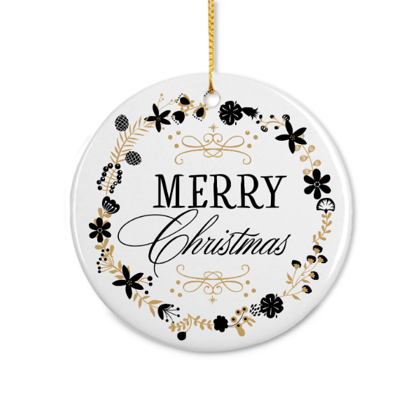 Merry Christmas Black & Gold Ornament